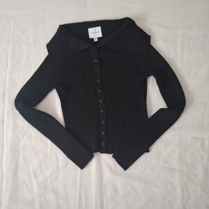Pink Rose Black Ribbed Cardigan